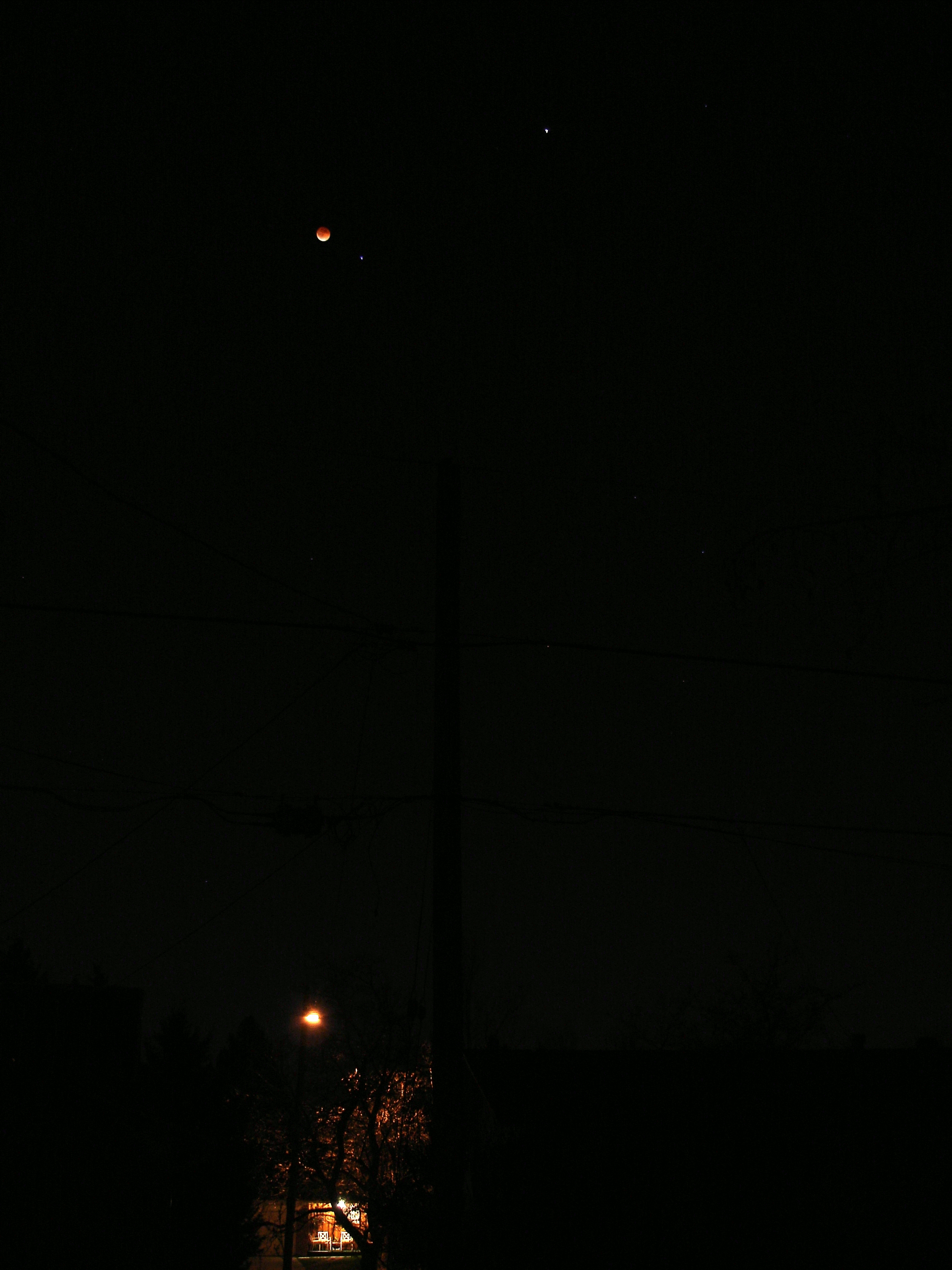 Looking SSW at (L to R) Moon, Spica, and Mars
